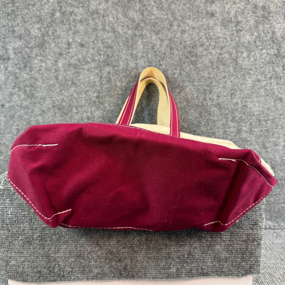 LL Bean Boat and Tote Canvas Bag Burgundy Cream Small Medium Made in USA - Picture 4 of 11